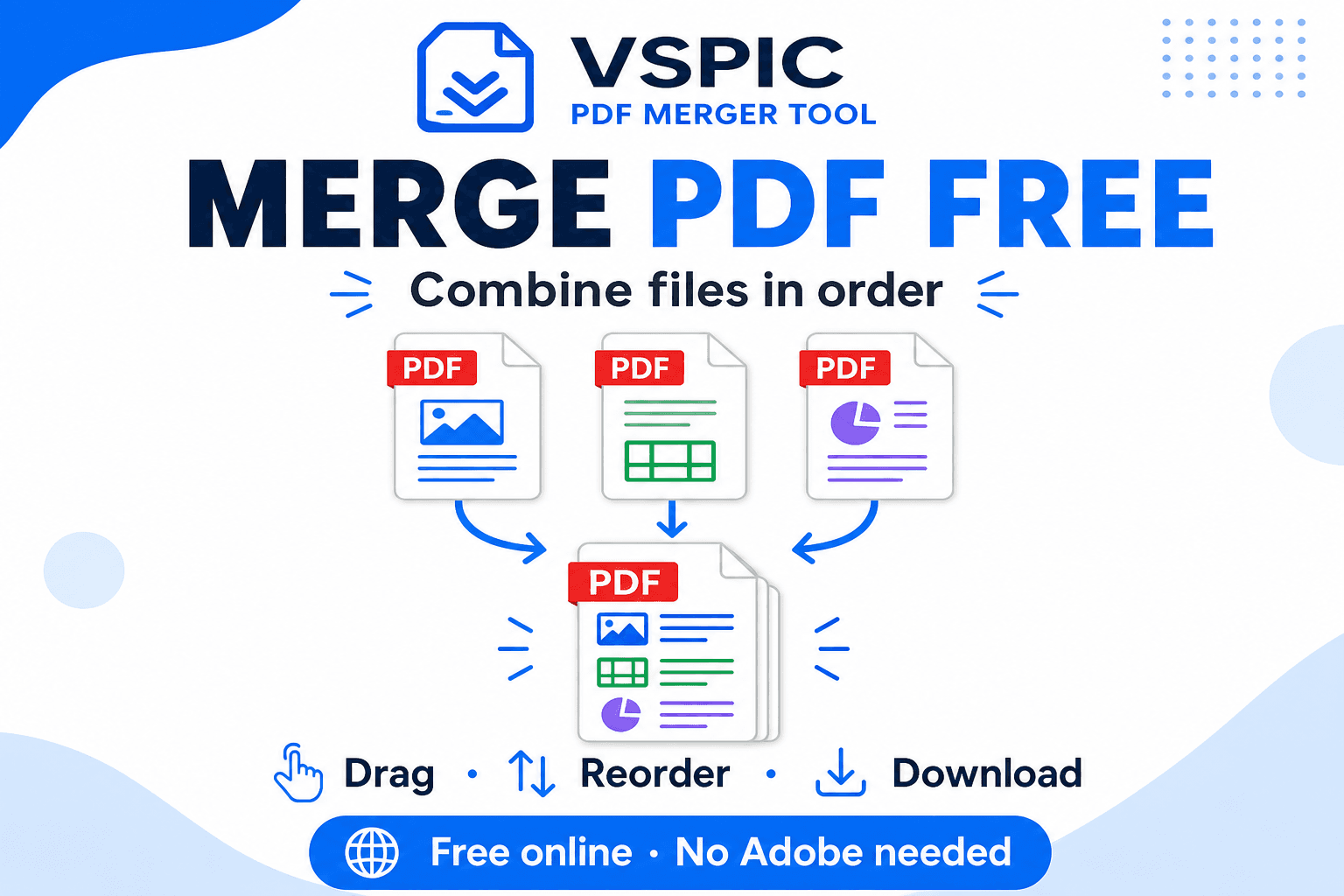 How to merge PDF files online for free — illustrated how-to guide on VSPIC