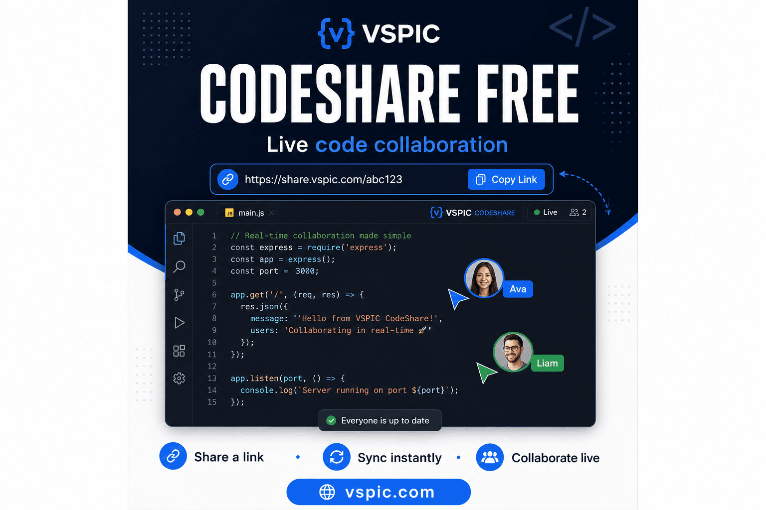 How to share code online with live collaboration — illustrated how-to guide on VSPIC
