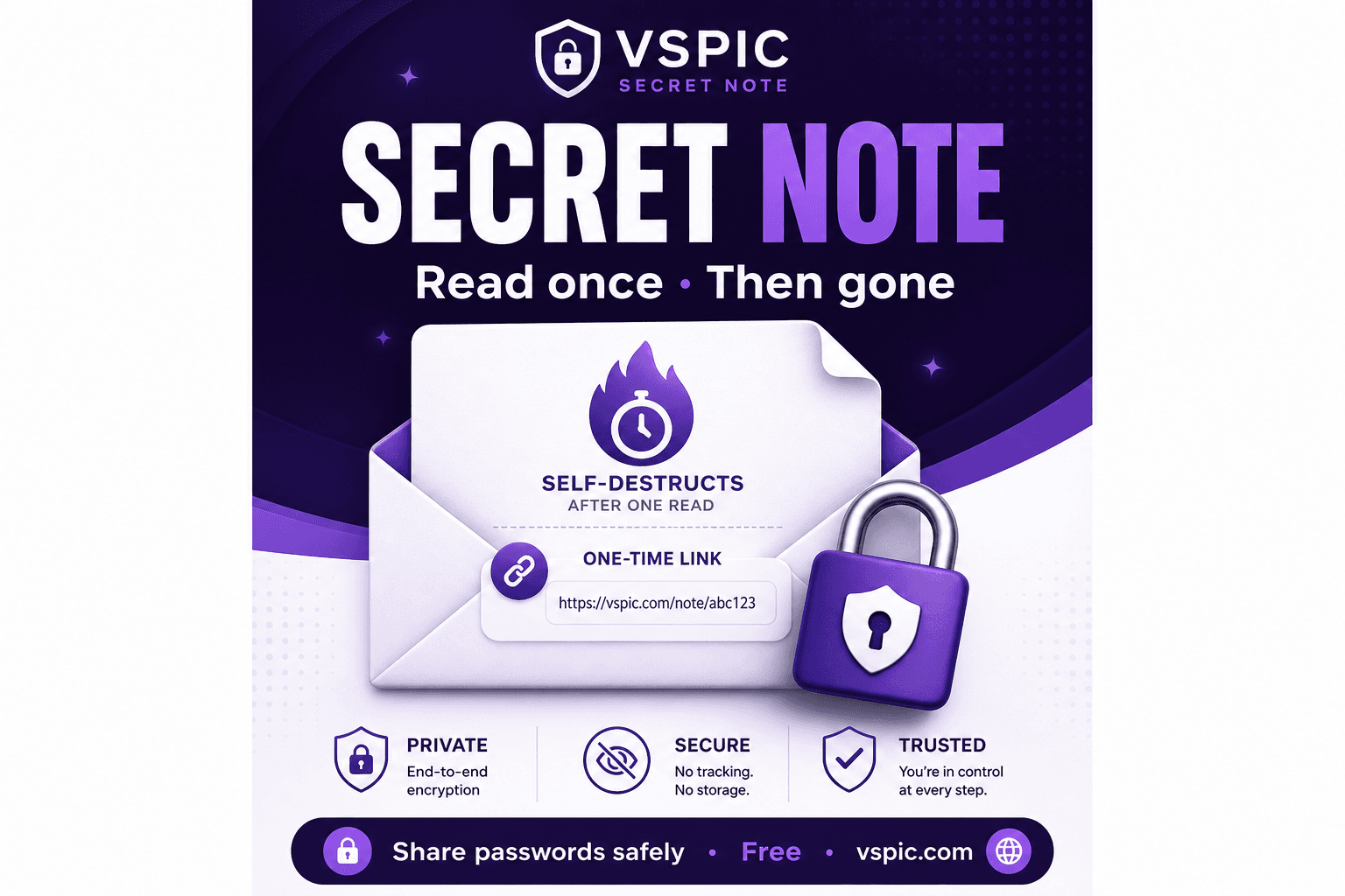 How to send a secret one-time message online — illustrated how-to guide on VSPIC