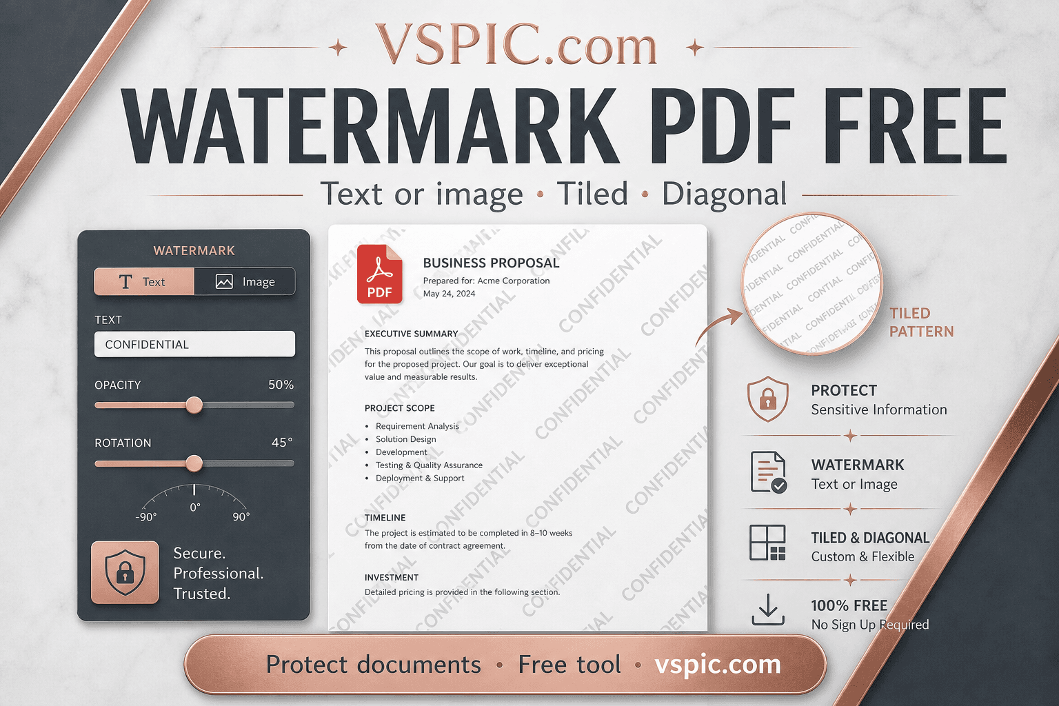 How to add a watermark to a PDF online — illustrated how-to guide on VSPIC