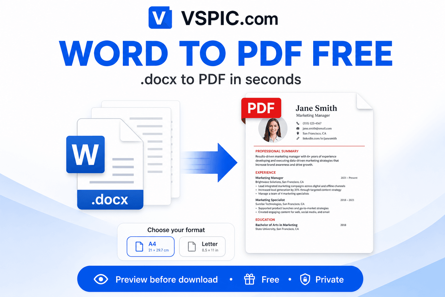 How to convert Word to PDF online for free — illustrated how-to guide on VSPIC